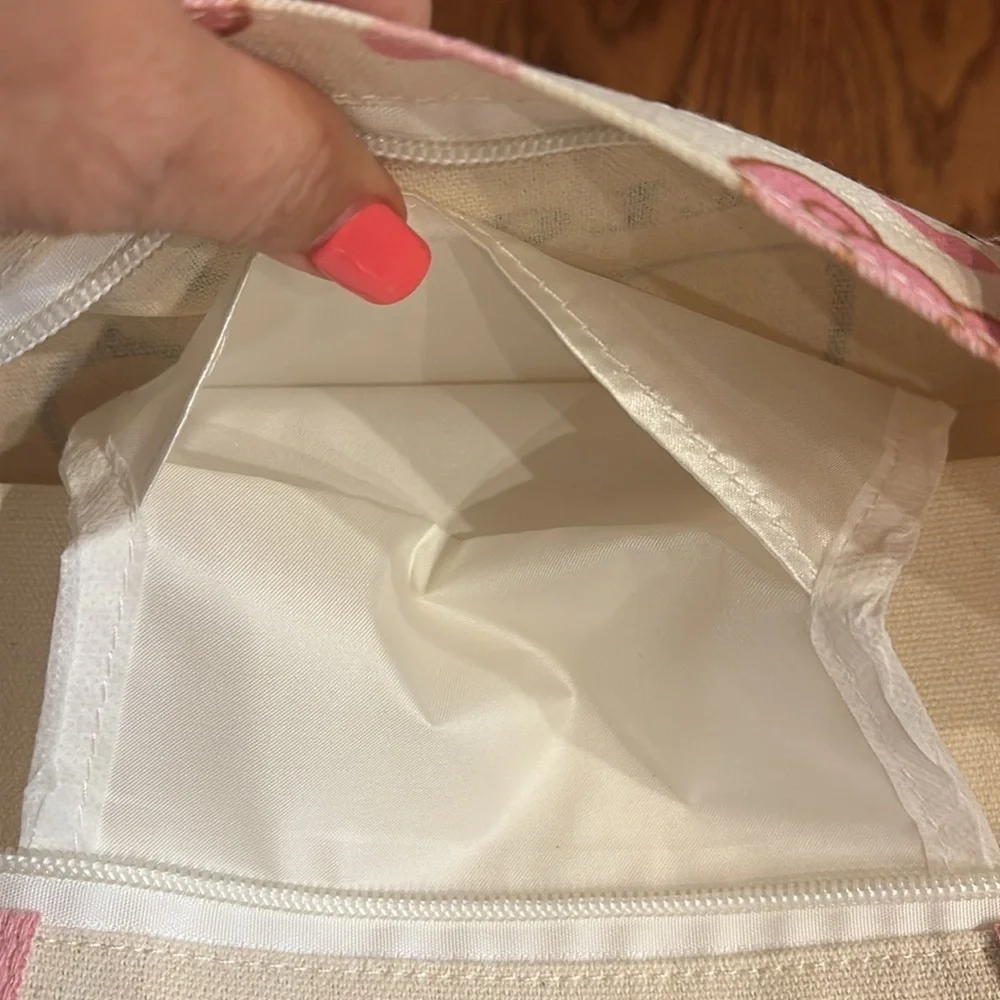 Hello Kitty Pink Tote canvas Bag zipper closure / small hello kitty stuffy NWOT